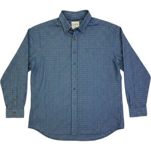 LL Bean Mens XL Blue White Grid Check Button Down Cotton Shirt Long Sleeve OMT78